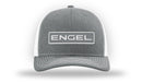 Engel Heather Grey & White 112 Trucker Cap by Richardson® in grey and white with an Engel Embroidered Patch and Snapback Closure.