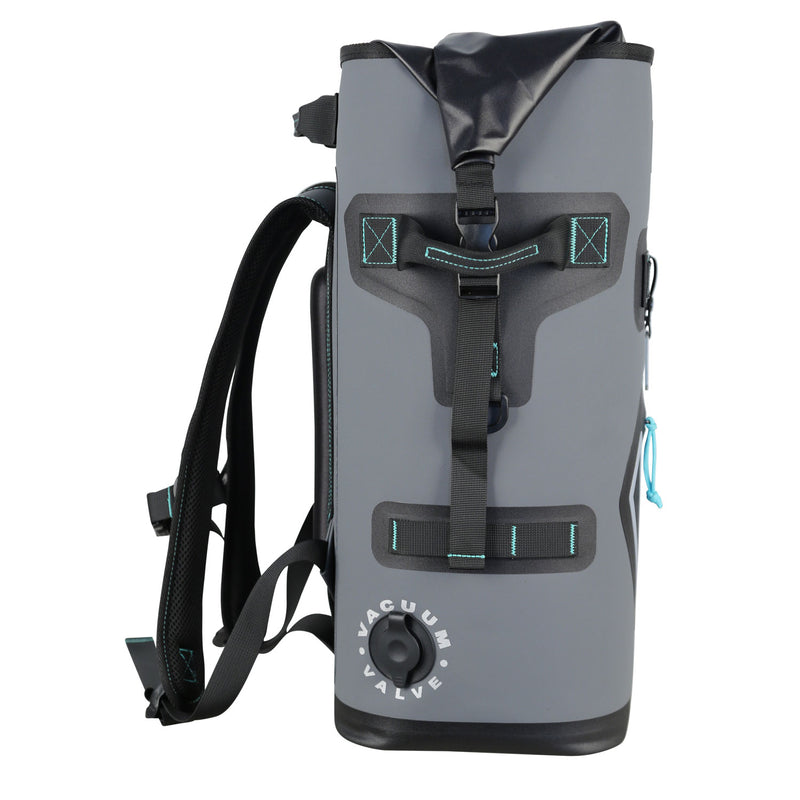 A New ENGEL Roll Top High Performance Backpack Cooler with straps on it.