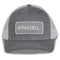 A grey and white Engel Heather Grey & White 112 Trucker Cap by Richardson® with a snapback closure.