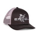 The Engel trucker hat, featuring a snapback closure and the Engel Embroidered Sailfish logo, is available in black and purple. 
Replace with:
The Richardson Black & Charcoal 112 Trucker Cap by Richardson®, featuring a snapback closure and the Engel Embroidered Sailfish logo, is available in black and purple.