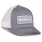 A grey and white Engel Heather Grey & White 112 Trucker Cap by Richardson® with the Engel Embroidered Patch on it.