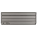 A gray Engel Coolers SeaDek® Grey Teak Pattern Non-Slip Marine Cooler Topper with the word engel on it.