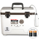 A white Original 13 Quart Live Bait Drybox/Cooler with a cord attached to it by Engel Coolers.