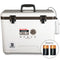 A white insulated Engel Coolers Original 30 Quart Live Bait Drybox/Cooler with batteries.