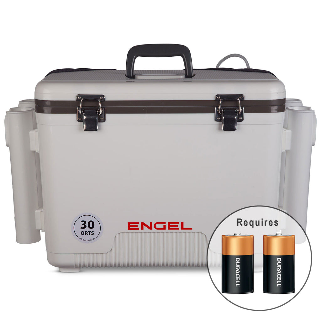 ENGEL 30 Quart Live Bait Fishing Dry Box Cooler with Water Pump