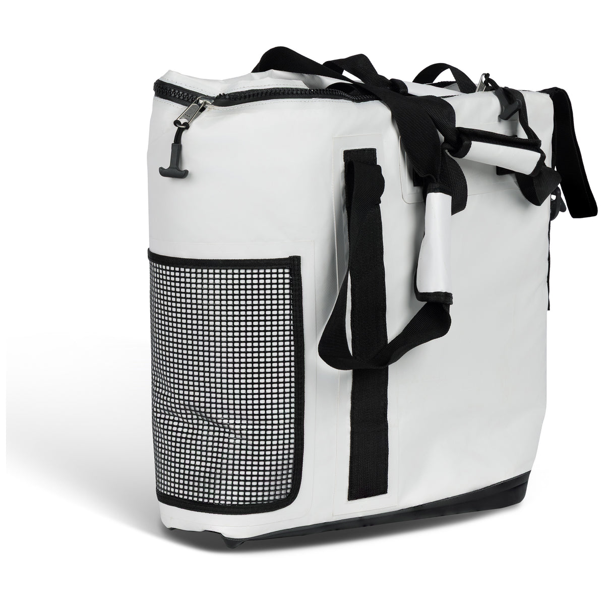 Upright rectangular Engel Insulated Kill / Fish Bag with a reflective foil liner, black webbing straps, a top zipper, and a black mesh side pocket.