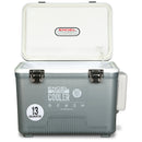 An Engel 13Qt Live bait Pro Cooler with AP3 Rechargeable Aerator & Stainless Hardware for use as a bait storage system.