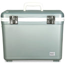 A grey Engel Coolers 19Qt Live Bait Pro cooler with handles and a rechargeable aerator on a white background.
