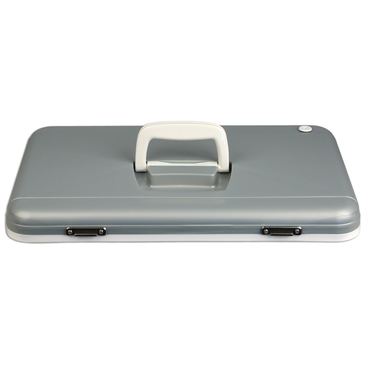 The Engel Coolers Live Bait Drybox/Cooler Lids are closed, rectangular gray and white replacement lids with a top handle and two front ports, designed for Engel Live Bait Coolers.