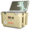 The Engel 30Qt Live Bait Pro Cooler with AP4 XL Rechargeable Aerator, Rod Holders & Stainless Hardware from Engel Coolers is shown on a white background.