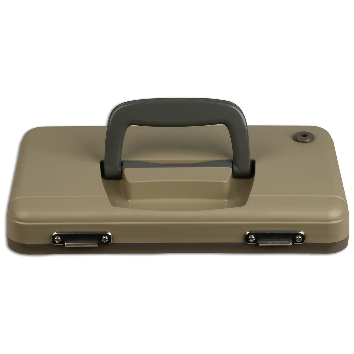 An olive-green Engel Coolers Live Bait Drybox/Cooler Lid, rectangular and closed, with a central handle and two front metal latches.