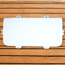A white Engel Coolers Seat Cushion on a marine-grade wooden surface.