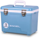 A blue Engel Coolers 13 Quart Drybox/Cooler with the word "Engel" on it, ideal for your next outdoor adventure.