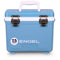 A blue, airtight Engel Coolers 7.5 Quart Drybox/Cooler with the word Engel on it.