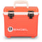 An orange Engel 7.5 Quart Drybox/Cooler with the word Engel on it.