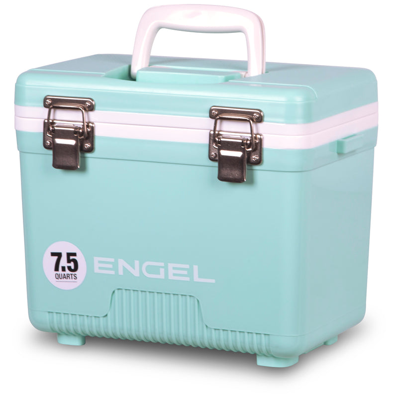 The Engel Coolers 7.5 Quart Drybox/Cooler is in mint green.
