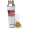 An Engel Coolers Engel 25oz USA Flag Stainless Steel Vacuum Insulated Water Bottle with a wooden lid.