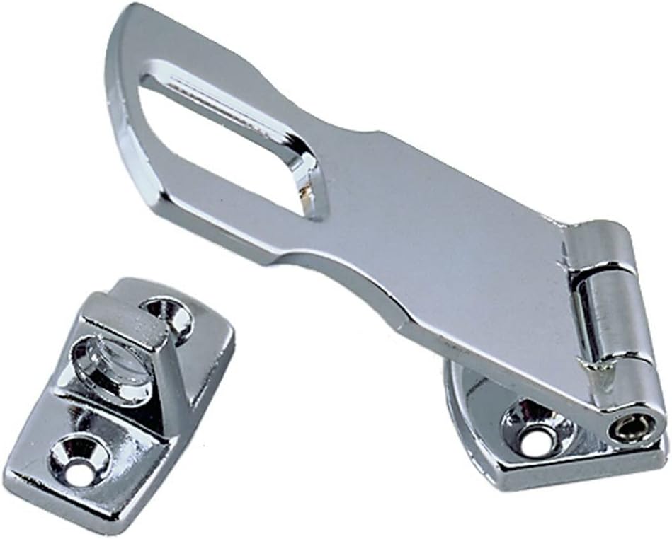 The Engel Coolers Locking Hasp is a silver metal latch with screw holes, ideal for securing doors, cabinets, or boxes—perfect as an Engel hasp for enhanced fridge-freezer and freezer lock security.