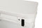 A white Engel cooler with a black handle and marine-grade Engel Coolers seat cushion.