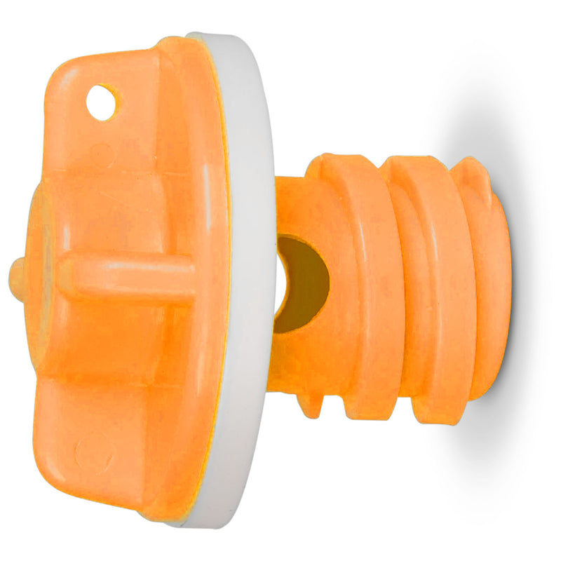 An orange Engel Coolers Hard Cooler Drain Plug with a white hole, designed for Engel High-Performance Hard Coolers.