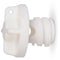 A replacement white plastic Engel Hard Cooler Drain Plug with a hole in it, designed for Engel High-Performance Hard Coolers.