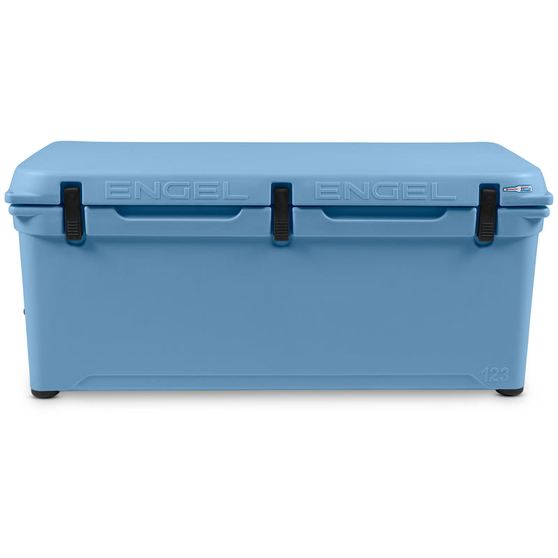 An Engel Coolers Engel 123 High Performance Hard Cooler and Ice Box with black handles.