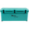 A durable, roto-molded Engel 123 High Performance Hard Cooler and Ice Box in teal with the word "angel" on it.