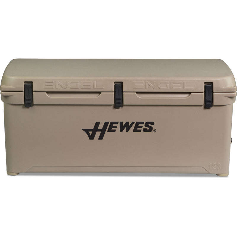 A roto-molded Engel Coolers high performance hard cooler and ice box on a white background.