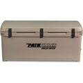 A durable, tan Engel Coolers roto-molded cooler with the words "Pathfinder" on it.