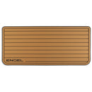 A rectangular brown SeaDek® Tan Teak Pattern Non-Slip Marine Cooler Topper with black lines by Engel Coolers.