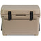 A durable, tan Engel Coolers 25 High Performance Hard Cooler and Ice Box with black handles.