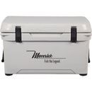 A durable gray Engel Coolers 35 High Performance Hard Cooler and Ice Box with the words maverick fish high legend.