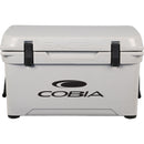 A Engel Coolers high-performance white cooler with the word cobia on it.