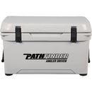 A durable, gray Engel 35 High Performance Hard Cooler and Ice Box with the word "path ender" on it.