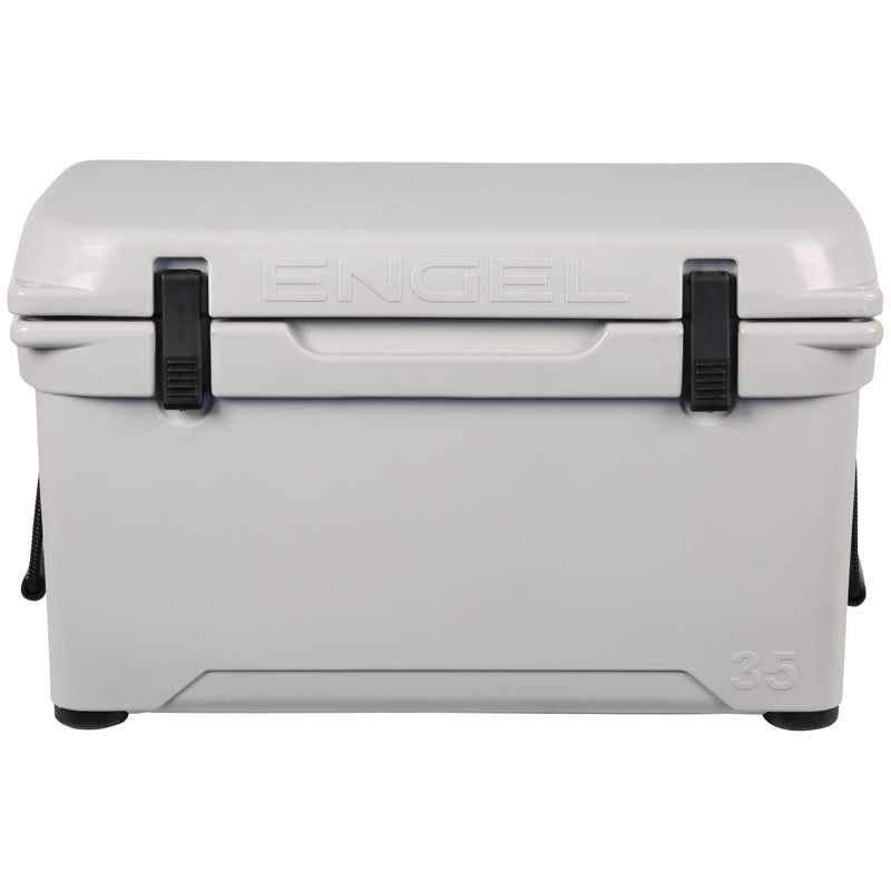 A durable Engel 35 High Performance Hard Cooler and Ice Box with black handles.