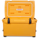 A durable, yellow Engel 35 High Performance Hard Cooler and Ice Box on a white background.