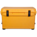 A yellow Engel Coolers 35 High Performance Hard Cooler and Ice Box on a white background.