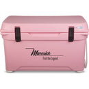 A pink, durable Engel Coolers 35 High Performance Hard Cooler and Ice Box with the word martini on it.