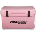 A high-performance Engel Coolers pink cooler with the word Pathfinder on it.