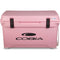 A durable pink Engel Coolers 35 High Performance Hard Cooler and Ice Box with the cobia logo on it.