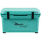 A durable, turquoise Engel 35 High Performance Hard Cooler and Ice Box - MBG with the word Engel Coolers on it.