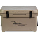 A durable, tan roto-molded cooler with the Engel 35 High Performance Hard Cooler and Ice Box - MBG logo on it.