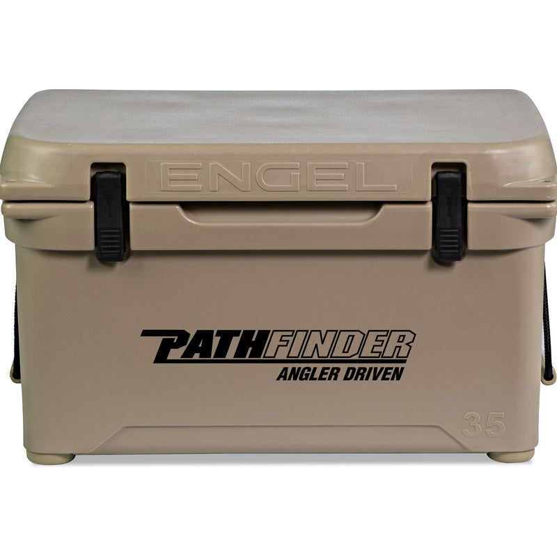 A durable cooler with the word Engel Coolers on it.