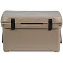 The durable Engel Coolers 35 High Performance Hard Cooler and Ice Box is tan with black handles.