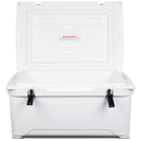 A white Engel Coolers Engel 45 High Performance Hard Cooler and Ice Box with two handles on it.