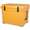 A durable, yellow Engel 50 High Performance Hard Cooler and Ice Box on a white background.