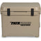 A durable, tan Engel 50 High Performance Hard Cooler and Ice Box - MBG with the word path ender on it.
