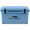 A blue Engel Coolers roto-molded cooler with the cobia logo on it.