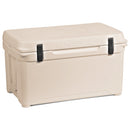 A beige, Engel Coolers 65 High Performance Hard Cooler and Ice Box on a white background.