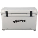 A gray Engel Coolers roto-molded cooler with the words hewes on it.